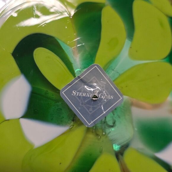 Hand-blown Green Flat Ornament Unique Art By Sternen Glass Germany - Picture 6 of 8